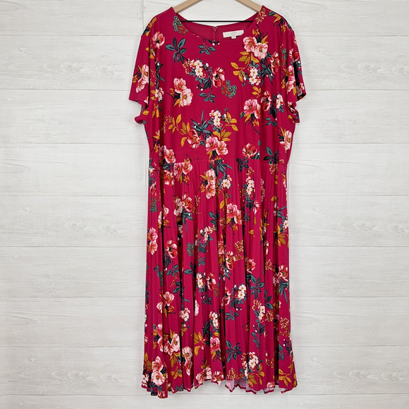 NWT Ann Taylor Loft Midi Dress Plus Size 26 4X Pink Floral Short Sleeves Jersey - Picture 2 of 13